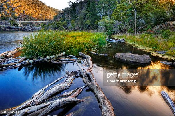 sunset at cataract gorge, launceston, tasmania, australia - launceston foto e immagini stock