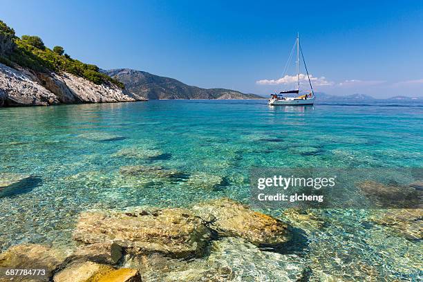 sailing boat, ithaki, greece - sailing greece stock pictures, royalty-free photos & images