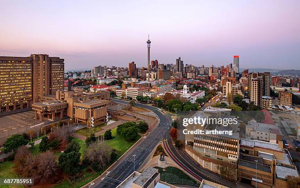 johannesburg skyline with hillbrow tower, gauteng province, south africa - johannesburg foto e immagini stock