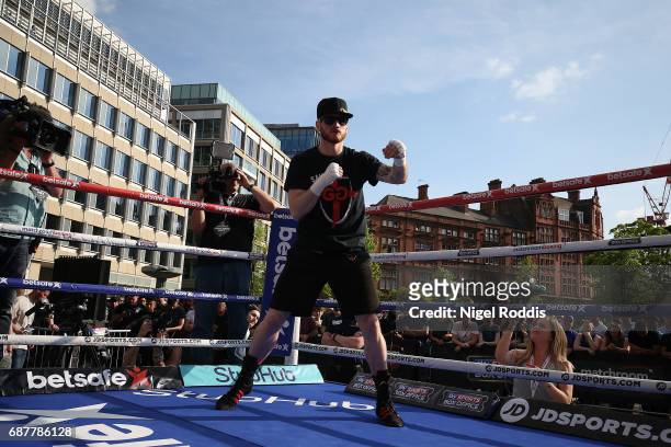 George Groves during a public workout at the Peace Gardens on May 24, 2017 in Sheffield, England. Groves will fight Fedor Chudinov for the Super WBA...