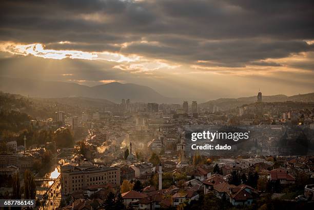 city skyline, sarajevo, bosnia and herzegovina - sarajevo stock pictures, royalty-free photos & images