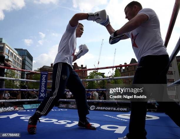 Fedor Chudinov during a public workout at the Peace Gardens on May 24, 2017 in Sheffield, England. Chudinov will fight George Groves for the Super...