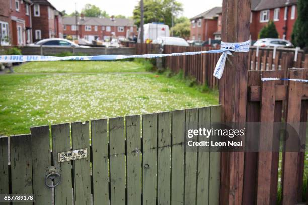 General view of the surrounding neighbourhood as forensic teams search the former home of terrorist Salman Abedi on May 24, 2017 in Manchester,...