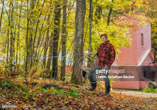 Entrepreneur and syrup producer Francois Roberge is photographed for Vanity Fair Magazine on September 12, 2016 at his sugar shack, in Lac-Brome,...
