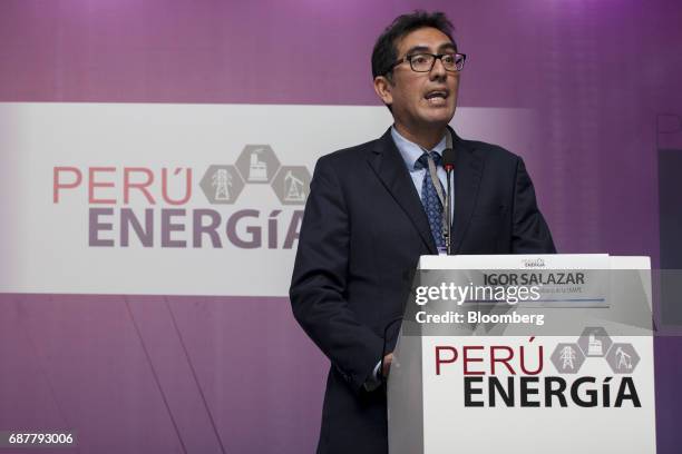 Igor Salazar, vice president of the hydrocarbons sector for Socidad Nacional de Mineria Petroleo Y Energia , speaks during the Peru Energy 2017...