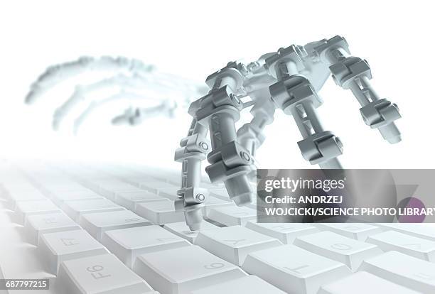 robotic hand typing on a computer keyboard - keypad stock illustrations