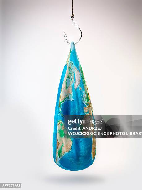 deflated earth hanging on fish hook - deflated stock illustrations