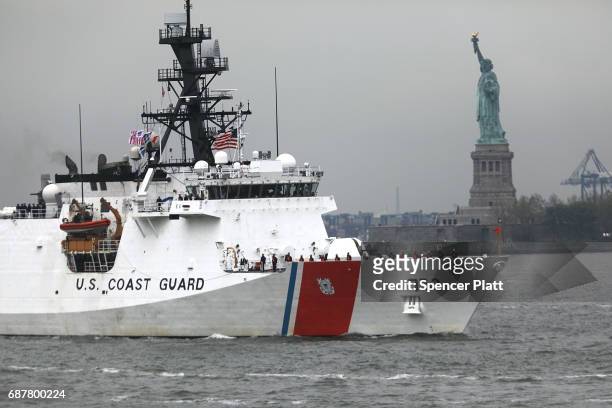 Coast Guard ship makes its way past the Statue of Liberty on the opening day of Fleet Week on May 24, 2017 in New York City. Now in its 29th year,...
