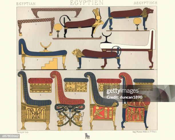 ancient egyptian furniture beds, divans, and thrones - ancient-egyptian-culture stock illustrations