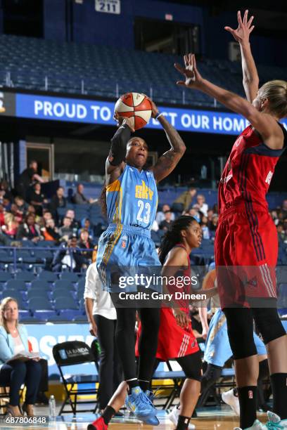 Cappie Pondexter of the Chicago Sky shoots the ball against the Washington Mystics on May 24, 2017 at the Allstate Arena in Rosemont, Illinois. NOTE...