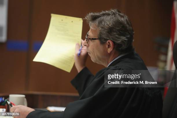Judge Gustavo N. Sztraicher speaks during a hearing for model Dani Mathers at Clara Shortridge Foltz Criminal Justice Center on May 24, 2017 in Los...