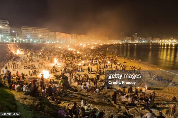 the bonfires of saint john - bonfires in the night of san juan stock pictures, royalty-free photos & images