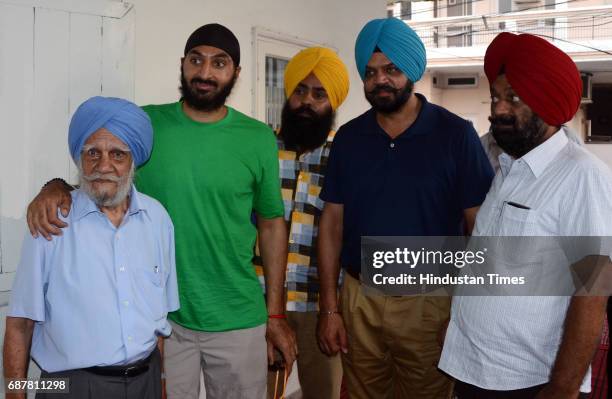 England Cricketer Monty Panesar with his grandparents at residence in Friends Colony of Model Gram area on May 24, 2017 in Ludhiana, India.