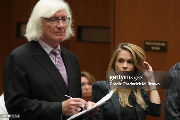 Attorney Thomas Mesereau speaks during a hearing for model Dani Mathers at Clara Shortridge Foltz Criminal Justice Center on May 24, 2017 in Los...