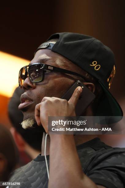 Paul Pogba of Manchester United's brother Florentin Pogba looks on prior to the UEFA Europa League Final between Ajax and Manchester United at...