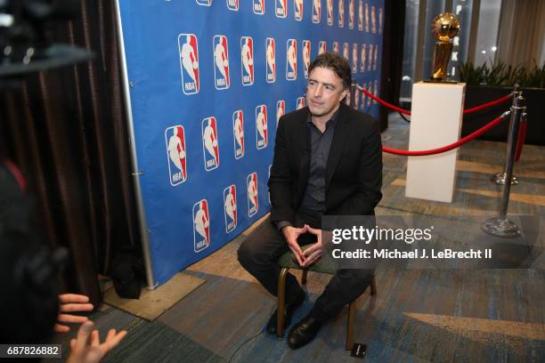 Wyc Grousbeck of the Boston Celtics sits down for an interview during the 2017 NBA Draft Lottery at the New York Hilton in New York, New York. NOTE...