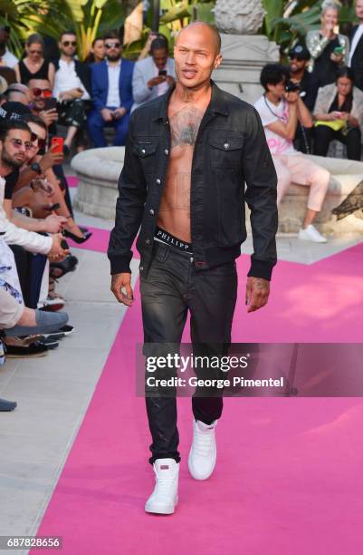 Jeremy Meeks attends the/walks the runway at the Philipp Plein Cruise Show 2018 during the 70th annual Cannes Film Festival at on May 24, 2017 in...