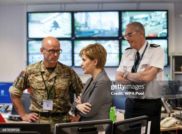 Scottish First Minister and Leader of the SNP, Nicola Sturgeon , accompanied by Chief Constable of Police Scotland Phil Gormley meets with policemen...