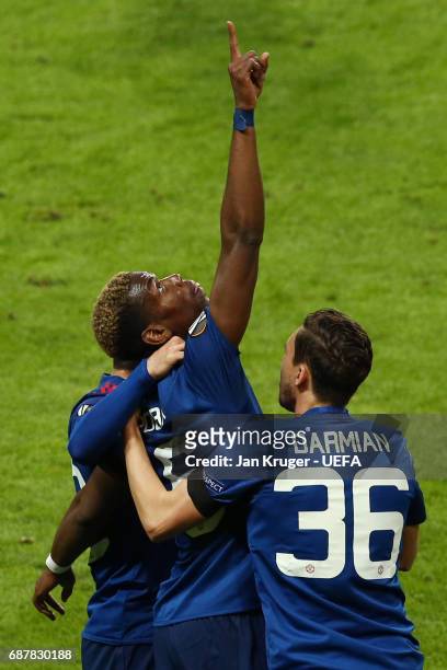 Paul Pogba of Manchester United celebrates scoring his sides first goal with Matteo Darmian of Manchester United during the UEFA Europa League Final...