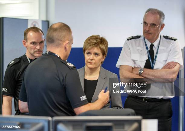 First Minister Nicola Sturgeon meets Chief Constable of Police Scotland Phil Gormley and other Police at Multi Agency Coordinator Centre on May 24,...