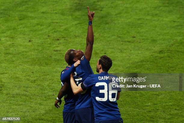 Paul Pogba of Manchester United celebrates scoring his sides first goal with Matteo Darmian of Manchester United during the UEFA Europa League Final...