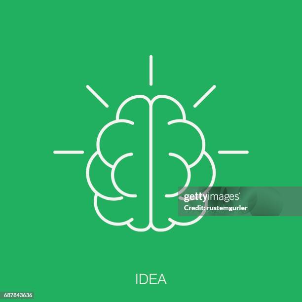 idea icon on green background - brain performance icon stock illustrations