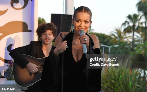 Rita Ora performs in the de Grisogono showroom, Terrace 'Les Oliviers', at the Martinez Hotel during the 70th Annual Cannes Film Festival on May 24,...