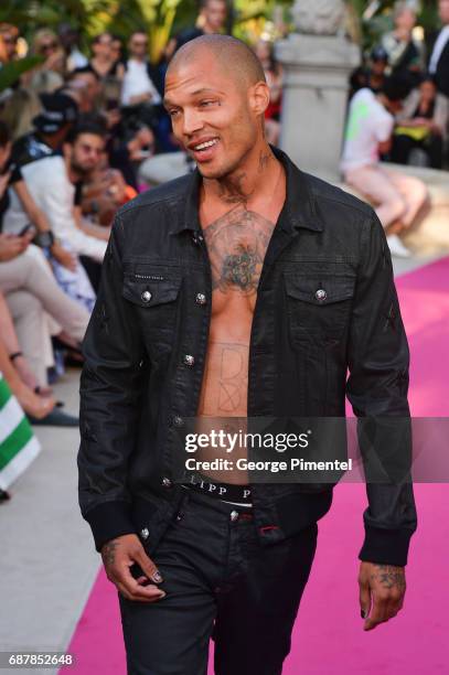 Jeremy Meeks attends the/walks the runway at the Philipp Plein Cruise Show 2018 during the 70th annual Cannes Film Festival at on May 24, 2017 in...