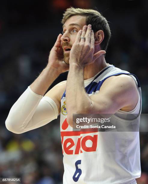 Andres 'Chapu' Nocioni, #6 forward of Real Madrid during the Liga Endesa Play off game between Real Madrid and Andorra at Barclaycard Center on May...