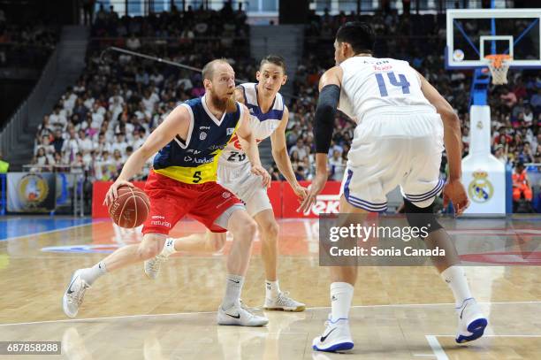 Thomas Schreiner, #5 guard of Andorra during the Liga Endesa Play off game between Real Madrid and Andorra at Barclaycard Center on May 24, 2017 in...