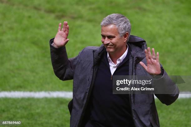 Jose Mourinho, Manager of Manchester United reacts during the UEFA Europa League Final between Ajax and Manchester United at Friends Arena on May 24,...