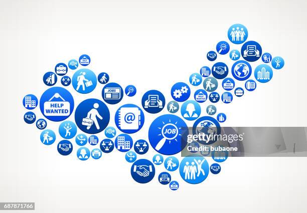 china work and employment blue vector button pattern - asian man using computer stock illustrations