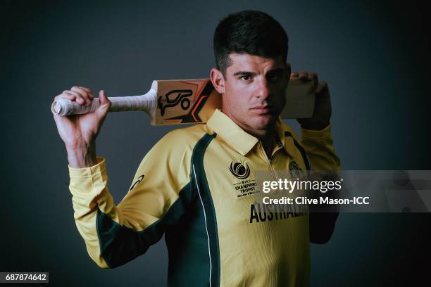 Moises Henriques of Australia poses during a portrait session ahead of the ICC Champions Trophy at the Royal Garden Hotel on May 24, 2017 in London,...