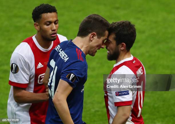 Ander Herrera of Manchester United and Amin Younes of Ajax confront each other during the UEFA Europa League Final between Ajax and Manchester United...