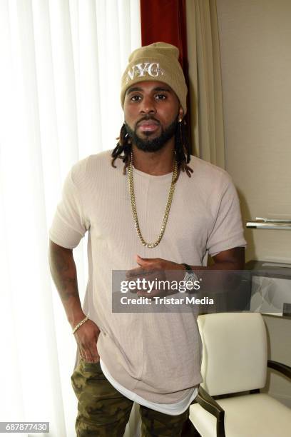 Singer Jason Derulo poses during a photo session to present his new record '777' at Waldorf Astoria on May 24, 2017 in Berlin, Germany.