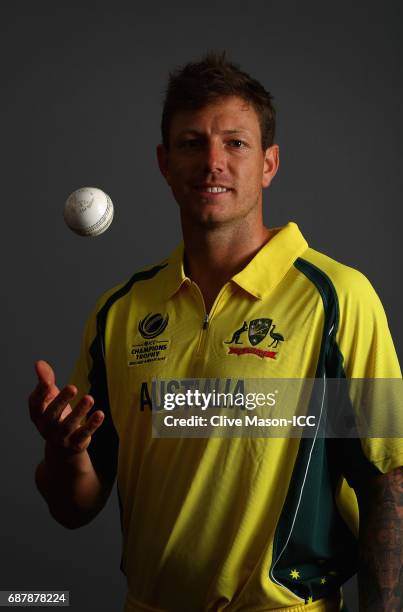 James Pattinson of Australia poses during a portrait session ahead of the ICC Champions Trophy at the Royal Garden Hotel on May 24, 2017 in London,...