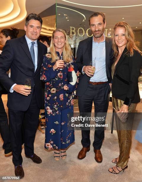 Edward Taylor, Melinda Stevens, Marchese Ferrante Ferrero Gubernatis Ventimiglia and Tilly Wood attend the Boodles Sloane Street Launch Party on May...