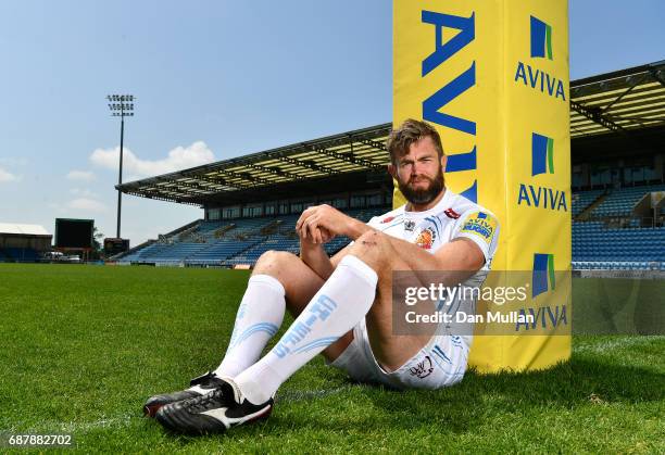 Geoff Parling of Exeter Chiefs poses during the media day ahead of the Aviva Premiership Final against Wasps at Sandy Park on May 24, 2017 in Exeter,...