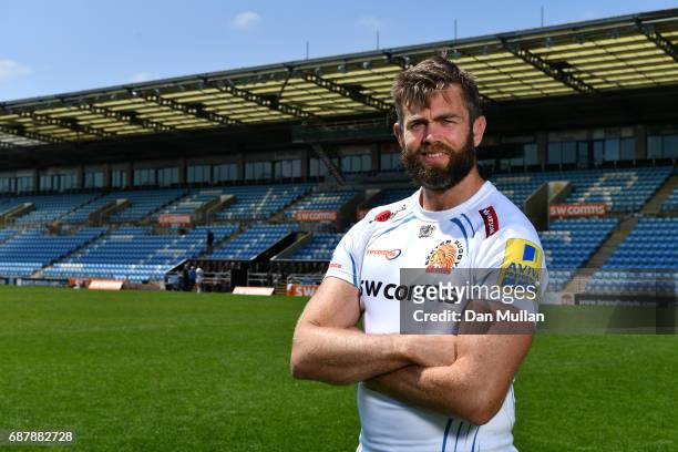 Geoff Parling of Exeter Chiefs poses during the media day ahead of the Aviva Premiership Final against Wasps at Sandy Park on May 24, 2017 in Exeter,...