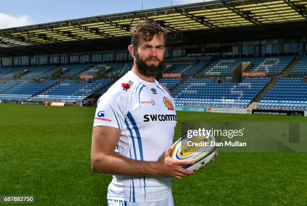 Geoff Parling of Exeter Chiefs poses during the media day ahead of the Aviva Premiership Final against Wasps at Sandy Park on May 24, 2017 in Exeter,...