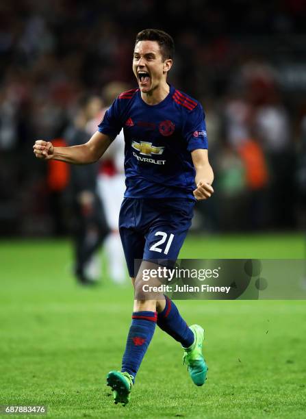 Ander Herrera of Manchester United celebrates after the UEFA Europa League Final between Ajax and Manchester United at Friends Arena on May 24, 2017...