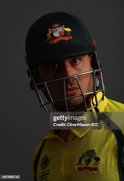 Marcus Stoinis of Australia poses during a portrait session ahead of the ICC Champions Trophy at the Royal Garden Hotel on May 24, 2017 in London,...