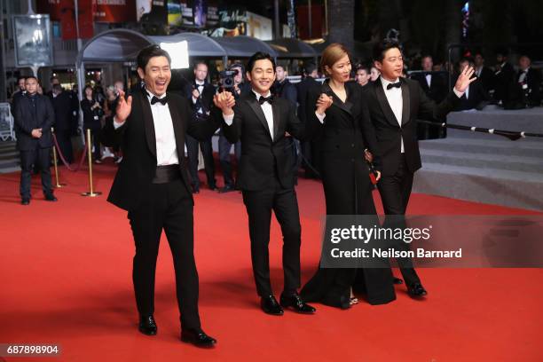 Actors Kyoung-gu Sul, Yim Si-wan, Hye-Jin Jeon and Kim Hee-won attend the "The Merciless " screening during the 70th annual Cannes Film Festival at...