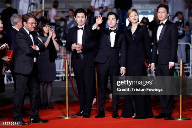 Actors Kyoung-gu Sul, Yim Si-wan, Hye-Jin Jeon and Kim Hee-won attend the "The Merciless " screening during the 70th annual Cannes Film Festival at...