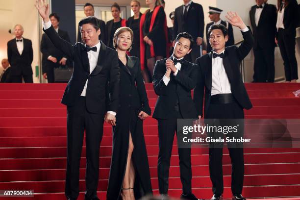 Actors Kim Hee-won, Hye-Jin Jeon, Yim Si-wan and Kyoung-gu Sul attend the "The Merciless " screening during the 70th annual Cannes Film Festival at...