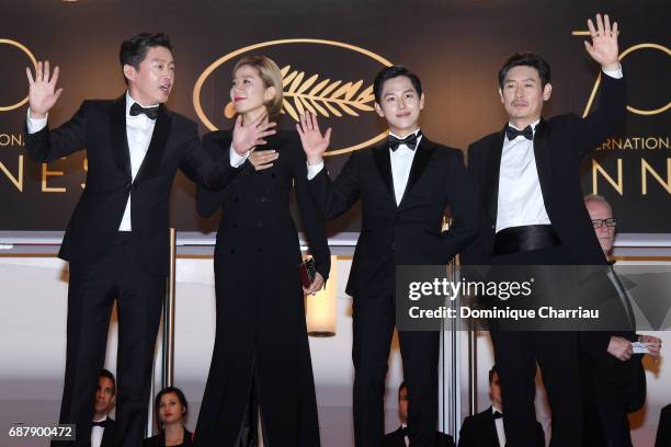 Actors Kim Hee-won, Hye-Jin Jeon, Yim Si-wan and Kyoung-gu Sul attend the "The Merciless " screening during the 70th annual Cannes Film Festival at...