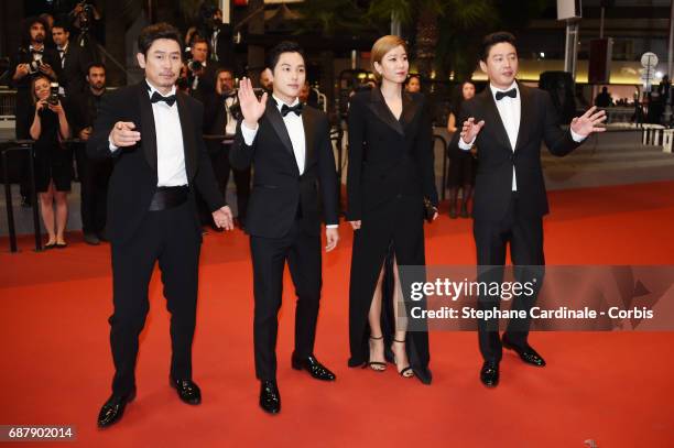 Actors Kyoung-gu Sul, Yim Si-wan, Hye-Jin Jeon and Kim Hee-won attend the "The Merciless " screening during the 70th annual Cannes Film Festival at...