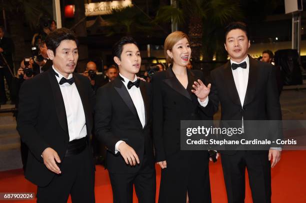 Actors Kyoung-gu Sul, Yim Si-wan, Hye-Jin Jeon and Kim Hee-won attend the "The Merciless " screening during the 70th annual Cannes Film Festival at...