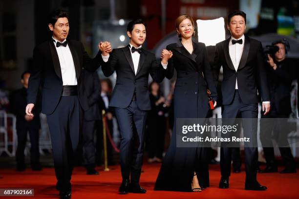 Actors Kyoung-gu Sul, Yim Si-wan, Hye-Jin Jeon and Kim Hee-won attend the "The Merciless " screening during the 70th annual Cannes Film Festival at...