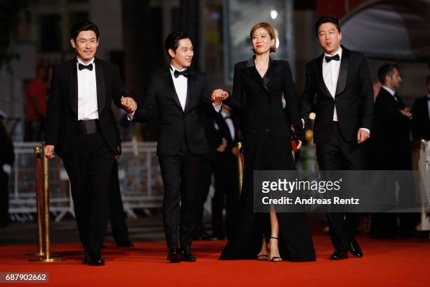 Actors Kyoung-gu Sul, Yim Si-wan, Hye-Jin Jeon and Kim Hee-won attend the "The Merciless " screening during the 70th annual Cannes Film Festival at...
